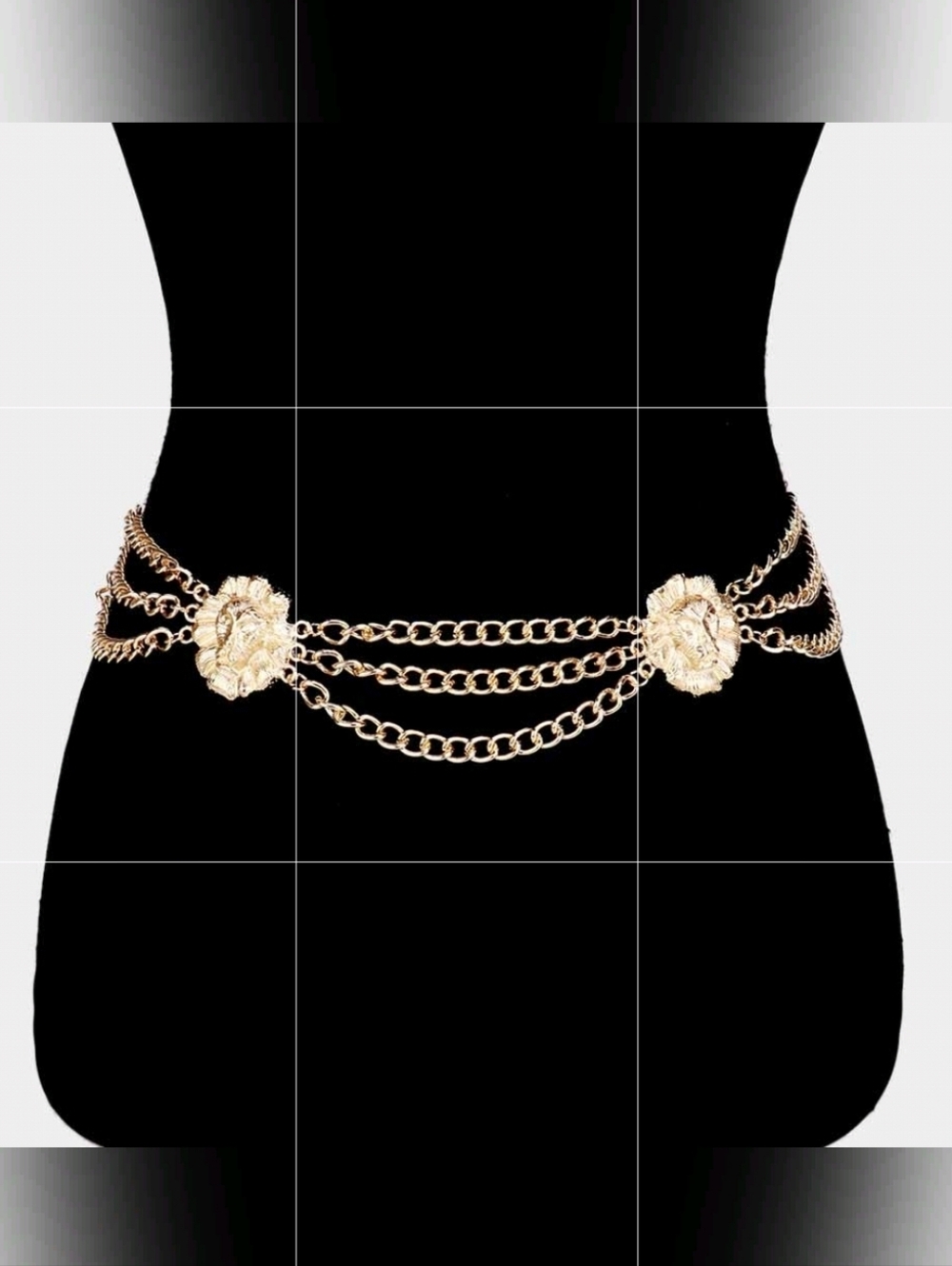 Gold Lionhead Medallion Chain Link Pendant Belt Statement Fashion Accessories